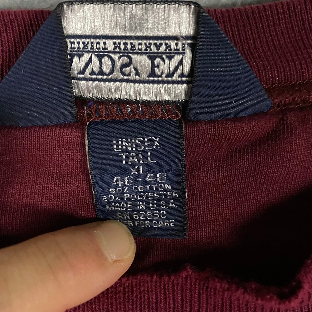 Vintage Lands End Sweatshirt Mens XL Maroon Fleece Pullover Crewneck Made USA - Picture 4 of 9